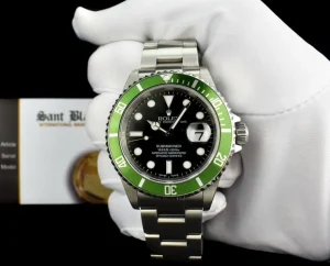 Diving Professional Watches | Sant Blanc ROLEX 40mm Stainless Submariner Black Dial Green Bezel Kermit Model 16610