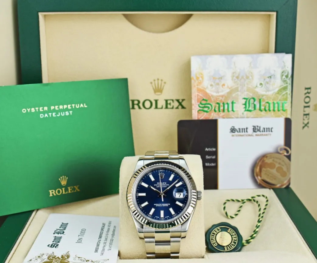 rolex_mm_white_gold__stai_0-2.webp Men's Watches | Dress Watches | Sant Blanc ROLEX 41mm White Gold & Stainless Steel DateJust II Blue Index Dial Model 116334