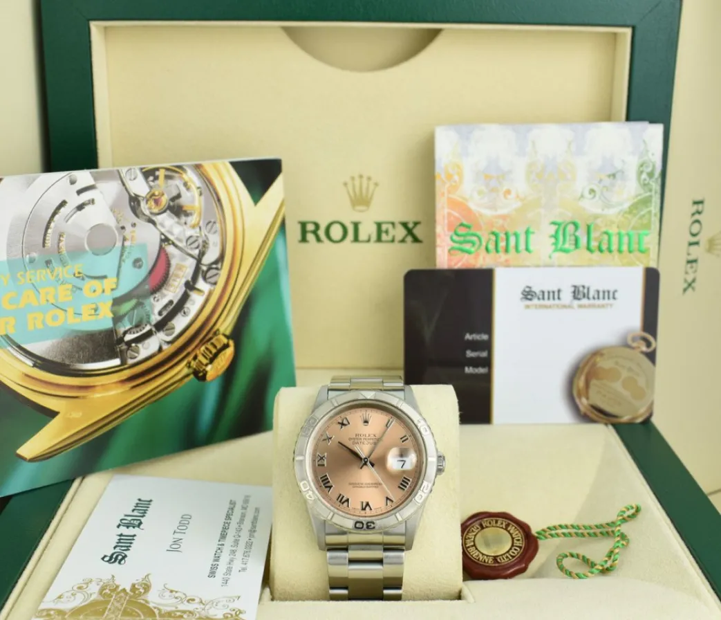 rolex_mm_white_gold__stai_0-4.webp Men's Watches | Dress Watches | Sant Blanc Rolex 36mm White Gold & Stainless Steel Turn-O-Graph Rose Roman Dial Model 16264