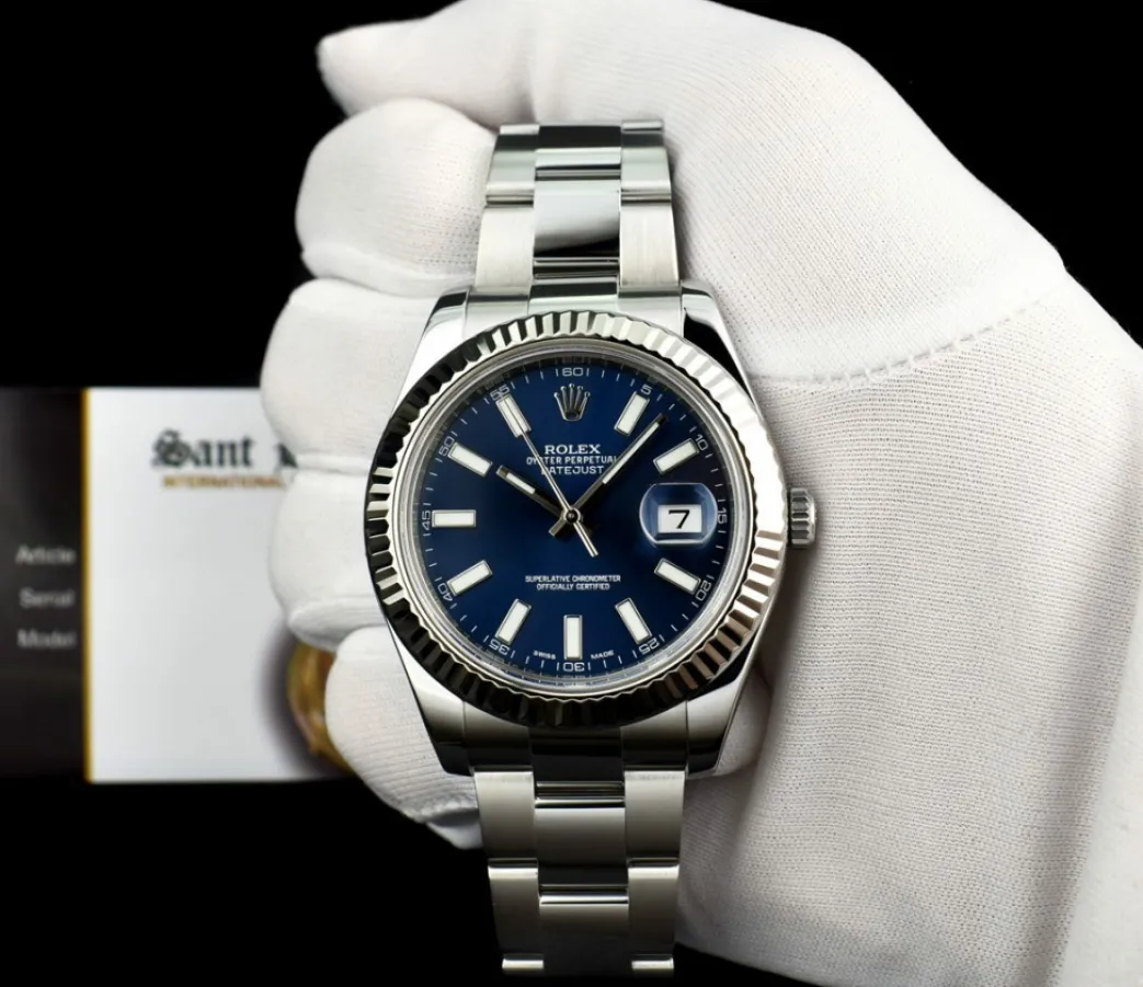 rolex_mm_white_gold__stai_1-2.webp Men's Watches | Dress Watches | Sant Blanc ROLEX 41mm White Gold & Stainless Steel DateJust II Blue Index Dial Model 116334