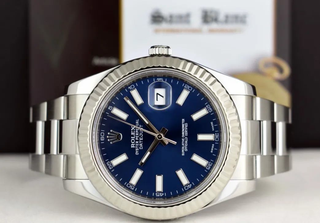 rolex_mm_white_gold__stai_3-2.webp Men's Watches | Dress Watches | Sant Blanc ROLEX 41mm White Gold & Stainless Steel DateJust II Blue Index Dial Model 116334