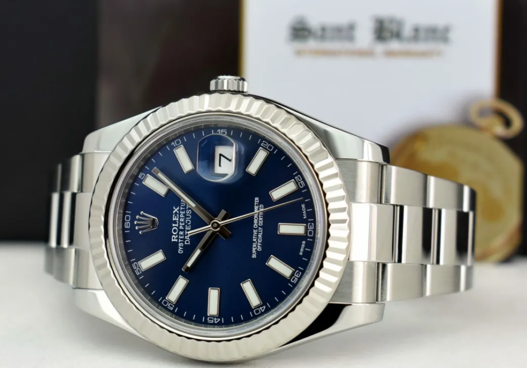 rolex_mm_white_gold__stai_4-2.webp Men's Watches | Dress Watches | Sant Blanc ROLEX 41mm White Gold & Stainless Steel DateJust II Blue Index Dial Model 116334