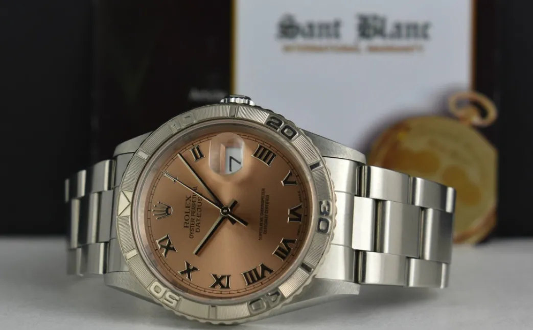 rolex_mm_white_gold__stai_4-4.webp Men's Watches | Dress Watches | Sant Blanc Rolex 36mm White Gold & Stainless Steel Turn-O-Graph Rose Roman Dial Model 16264