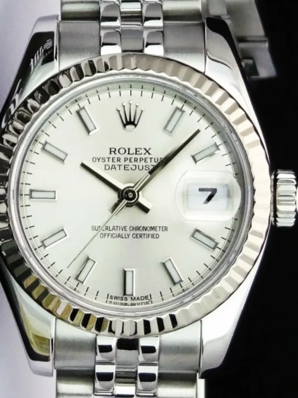 Ladies Watches | Dress Watches | Sant Blanc ROLEX 26mm White Gold & Stainless Steel Datejust Silver Index Dial Model 179174