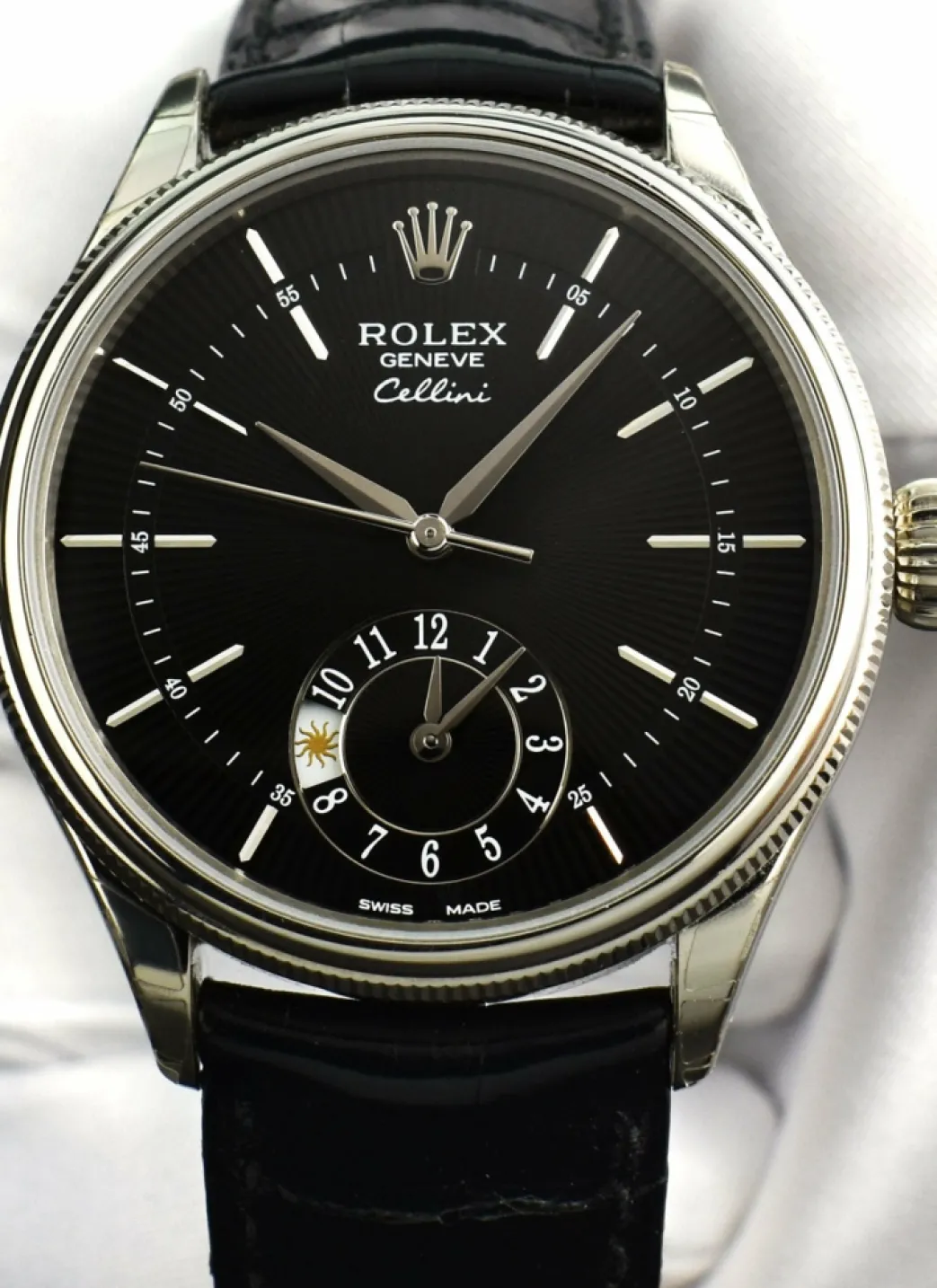 rolex_mm_white_gold_celli_7.webp Dress Watches | Men's Watches | Sant Blanc ROLEX 39mm White Gold Cellini Dual Time Black Dial Box & Card Model 50529