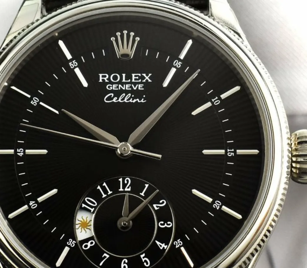 rolex_mm_white_gold_celli_8.webp Dress Watches | Men's Watches | Sant Blanc ROLEX 39mm White Gold Cellini Dual Time Black Dial Box & Card Model 50529