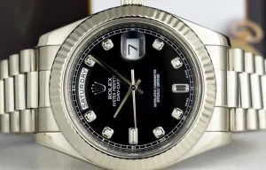 President Dress Watches | Sant Blanc ROLEX 41mm White Gold Day Date II President Black Diamond Dial Model 218239