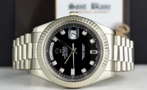 President Dress Watches | Sant Blanc ROLEX 41mm White Gold Day Date II President Black Diamond Dial Model 218239
