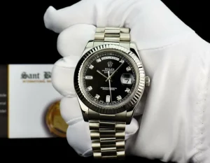 President Dress Watches | Sant Blanc ROLEX 41mm White Gold Day Date II President Black Diamond Dial Model 218239