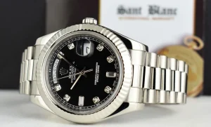 President Dress Watches | Sant Blanc ROLEX 41mm White Gold Day Date II President Black Diamond Dial Model 218239