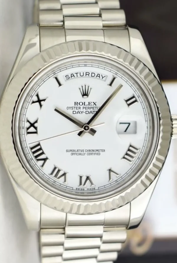 President Dress Watches | Sant Blanc ROLEX 41mm White Gold Day Date II President White Roman Model 218239
