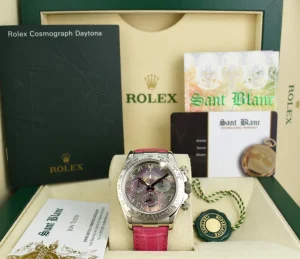 Men's Watches | Racing Professional Watches | Sant Blanc ROLEX 40mm White Gold Daytona Tahitian Mother of Pearl Roman Pink Strap Model 116519