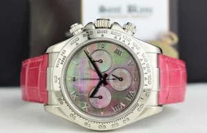 Men's Watches | Racing Professional Watches | Sant Blanc ROLEX 40mm White Gold Daytona Tahitian Mother of Pearl Roman Pink Strap Model 116519