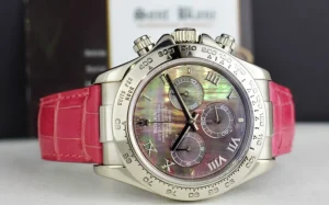 Men's Watches | Racing Professional Watches | Sant Blanc ROLEX 40mm White Gold Daytona Tahitian Mother of Pearl Roman Pink Strap Model 116519