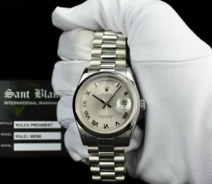 Men's Watches | President Dress Watches | Sant Blanc ROLEX Platinum President Day Date 36 Rhodium Roman Dial Fat Buckle Model 118206
