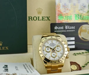 Racing Professional Watches | Sant Blanc ROLEX Rehaut Mens 40mm 18kt Yellow Gold Daytona White Index Dial Model 116528