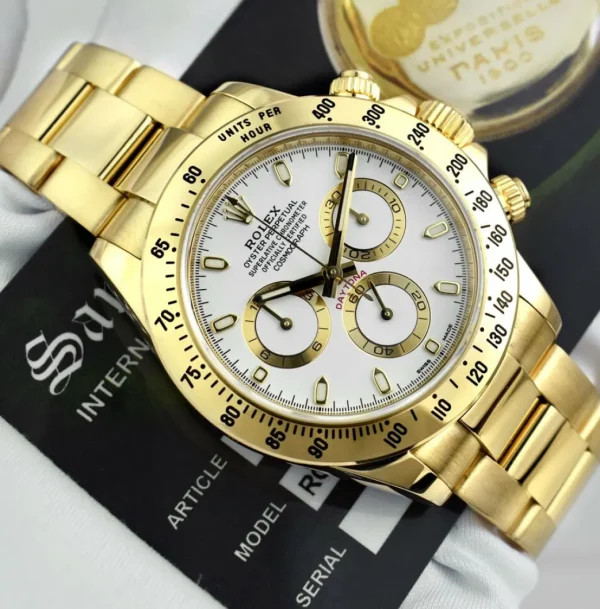 Racing Professional Watches | Sant Blanc ROLEX Rehaut Mens 40mm 18kt Yellow Gold Daytona White Index Dial Model 116528