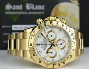 Racing Professional Watches | Sant Blanc ROLEX Rehaut Mens 40mm 18kt Yellow Gold Daytona White Index Dial Model 116528