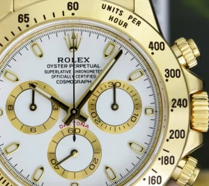 Racing Professional Watches | Sant Blanc ROLEX Rehaut Mens 40mm 18kt Yellow Gold Daytona White Index Dial Model 116528