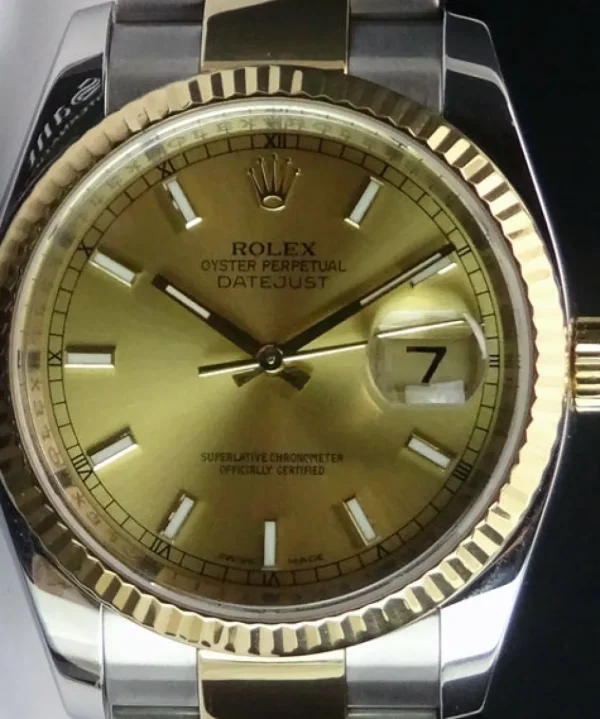 Dress Watches | Sant Blanc ROLEX Rehaut 18kt Gold & Stainless Steel DateJust 36mm Champagne Index Model 116233