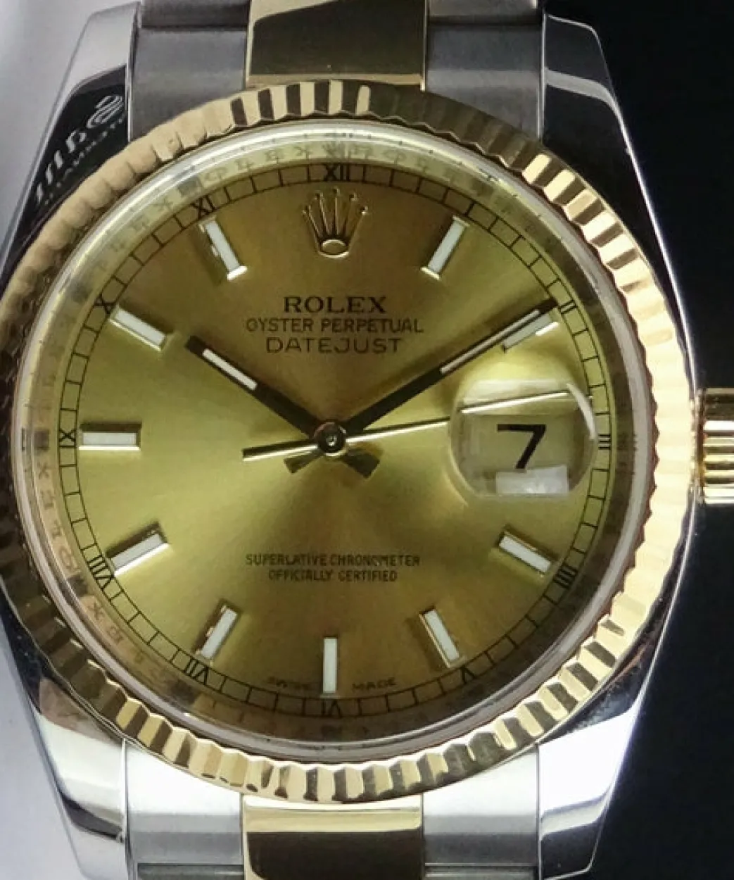 rolex_rehaut_kt_gold__sta_1.webp Dress Watches | Sant Blanc ROLEX Rehaut 18kt Gold & Stainless Steel DateJust 36mm Champagne Index Model 116233