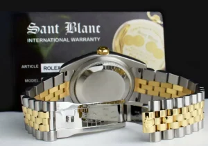 Men's Watches | Dress Watches | Sant Blanc ROLEX REHAUT 18kt Gold & Stainless DateJust Black Sunbeam Roman Dial Model 116233