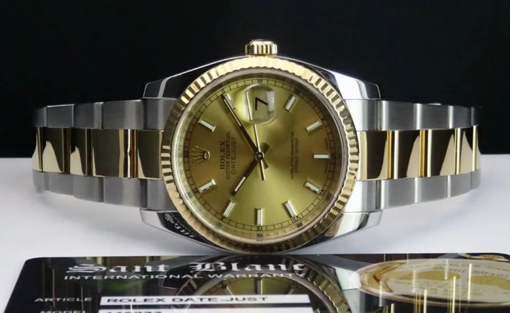 rolex_rehaut_kt_gold__sta_3.webp Dress Watches | Sant Blanc ROLEX Rehaut 18kt Gold & Stainless Steel DateJust 36mm Champagne Index Model 116233