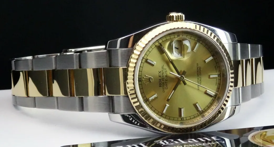 rolex_rehaut_kt_gold__sta_4.webp Dress Watches | Sant Blanc ROLEX Rehaut 18kt Gold & Stainless Steel DateJust 36mm Champagne Index Model 116233