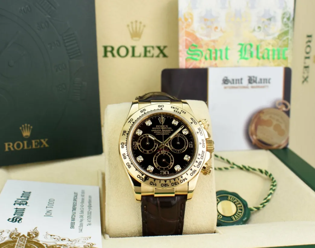 rolex_rehaut_kt_gold_dayt_0-1.webp Sports Watches | Men's Watches | Sant Blanc ROLEX Rehaut 18kt Gold Daytona Black Diamond Black Strap w/Box and Boxes Model 116518