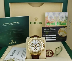 Racing Professional Watches | Sant Blanc ROLEX Rehaut 18kt Gold Daytona White Diamond Dial Burgundy Strap Model 116518