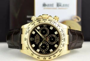 Sports Watches | Men's Watches | Sant Blanc ROLEX Rehaut 18kt Gold Daytona Black Diamond Black Strap w/Box and Boxes Model 116518