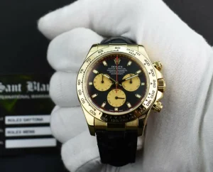 Sports Watches | Racing Professional Watches | Sant Blanc ROLEX Rehaut 18kt Gold Daytona Black Paul Newman Black Crocodile Strap Model 116518