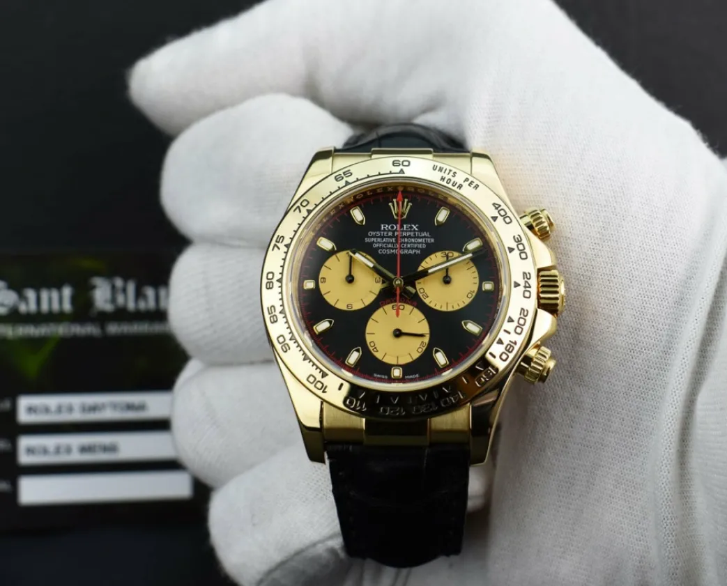 rolex_rehaut_kt_gold_dayt_1-2.webp Sports Watches | Racing Professional Watches | Sant Blanc ROLEX Rehaut 18kt Gold Daytona Black Paul Newman Black Crocodile Strap Model 116518