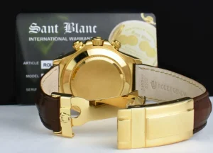 Racing Professional Watches | Sant Blanc ROLEX Rehaut 18kt Gold Daytona White Diamond Dial Burgundy Strap Model 116518