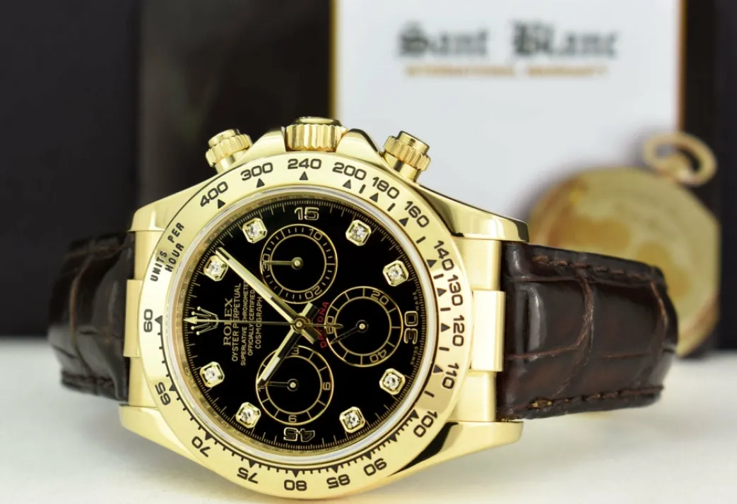 rolex_rehaut_kt_gold_dayt_3-1.webp Sports Watches | Men's Watches | Sant Blanc ROLEX Rehaut 18kt Gold Daytona Black Diamond Black Strap w/Box and Boxes Model 116518