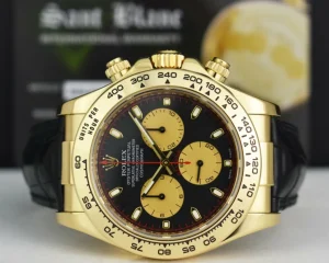 Sports Watches | Racing Professional Watches | Sant Blanc ROLEX Rehaut 18kt Gold Daytona Black Paul Newman Black Crocodile Strap Model 116518