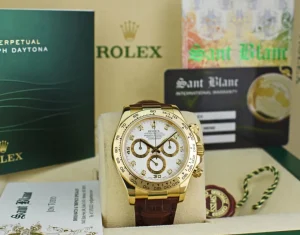 Racing Professional Watches | Sant Blanc ROLEX Rehaut 18kt Gold Daytona White Diamond Dial Burgundy Strap Model 116518