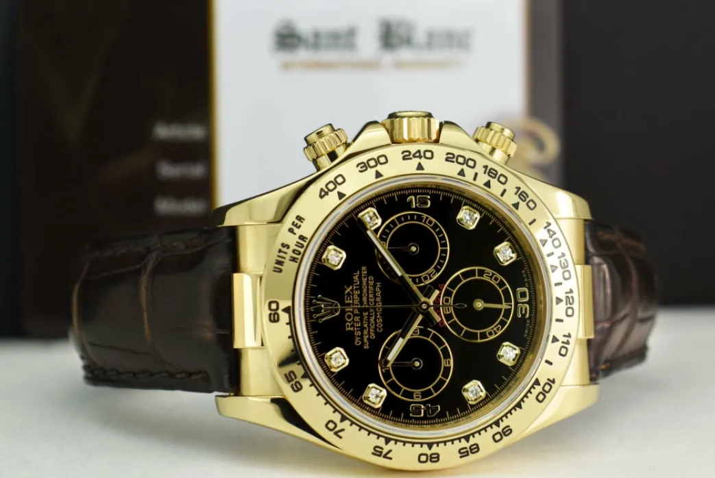 rolex_rehaut_kt_gold_dayt_4-1.webp Sports Watches | Men's Watches | Sant Blanc ROLEX Rehaut 18kt Gold Daytona Black Diamond Black Strap w/Box and Boxes Model 116518