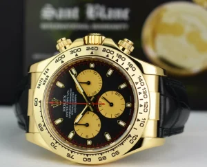 Sports Watches | Racing Professional Watches | Sant Blanc ROLEX Rehaut 18kt Gold Daytona Black Paul Newman Black Crocodile Strap Model 116518