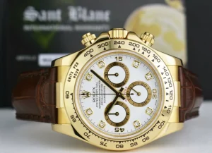 Racing Professional Watches | Sant Blanc ROLEX Rehaut 18kt Gold Daytona White Diamond Dial Burgundy Strap Model 116518