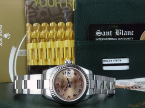 Ladies Watches | Dress Watches | Sant Blanc ROLEX REHAUT Ladies 26mm White Gold & Stainless Steel Datejust Rose Roman Dial Model 179174