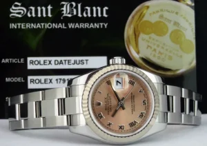 Ladies Watches | Dress Watches | Sant Blanc ROLEX REHAUT Ladies 26mm White Gold & Stainless Steel Datejust Rose Roman Dial Model 179174