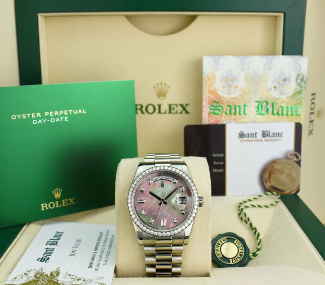 rolex_rehaut_mens_day_dat_0.webp Men's Watches | President Dress Watches | Sant Blanc ROLEX REHAUT Mens Day Date Platinum President MOP Diamond Dial Diamond Bezel Model 118206