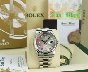 Men's Watches | President Dress Watches | Sant Blanc ROLEX REHAUT Mens Day Date 36 Platinum President MOP Diamond Model 118206