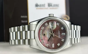Men's Watches | President Dress Watches | Sant Blanc ROLEX REHAUT Mens Day Date 36 Platinum President MOP Diamond Model 118206