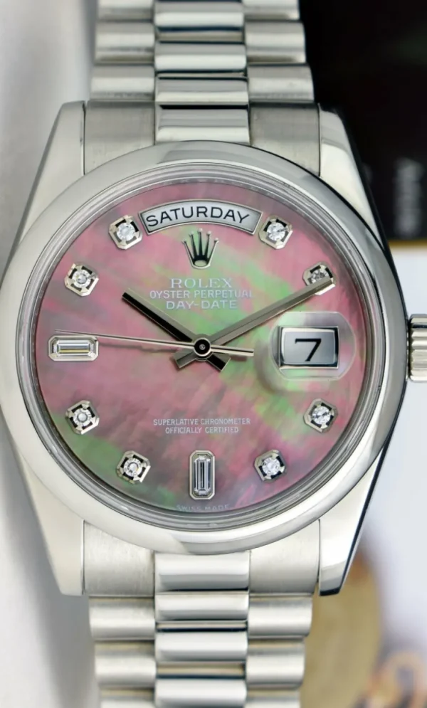 Men's Watches | President Dress Watches | Sant Blanc ROLEX REHAUT Mens Day Date 36 Platinum President MOP Diamond Model 118206