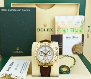 Sports Watches | Men's Watches | Sant Blanc ROLEX REHAUT Mens 18kt Gold Daytona White Index Burgundy Strap Model 116518