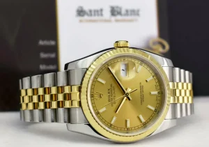 Men's Watches | Dress Watches | Sant Blanc ROLEX REHAUT Men's 18kt Gold & SS DateJust 36 Champagne Index Dial Model 116233