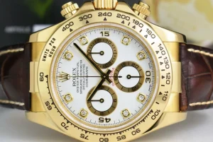 Racing Professional Watches | Sant Blanc ROLEX Rehaut Mens 18kt Gold Daytona White Diamond Dial Brown Strap Model 116518