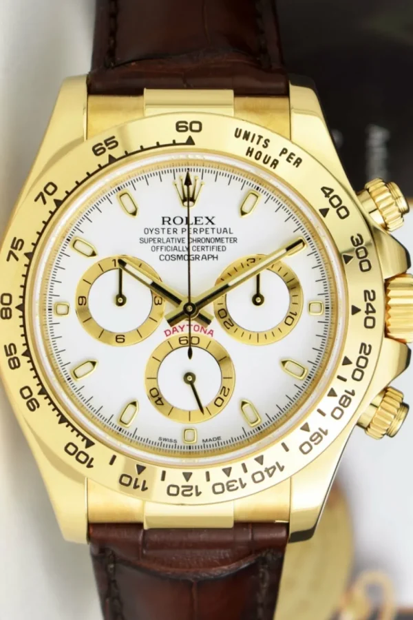Sports Watches | Men's Watches | Sant Blanc ROLEX REHAUT Mens 18kt Gold Daytona White Index Burgundy Strap Model 116518